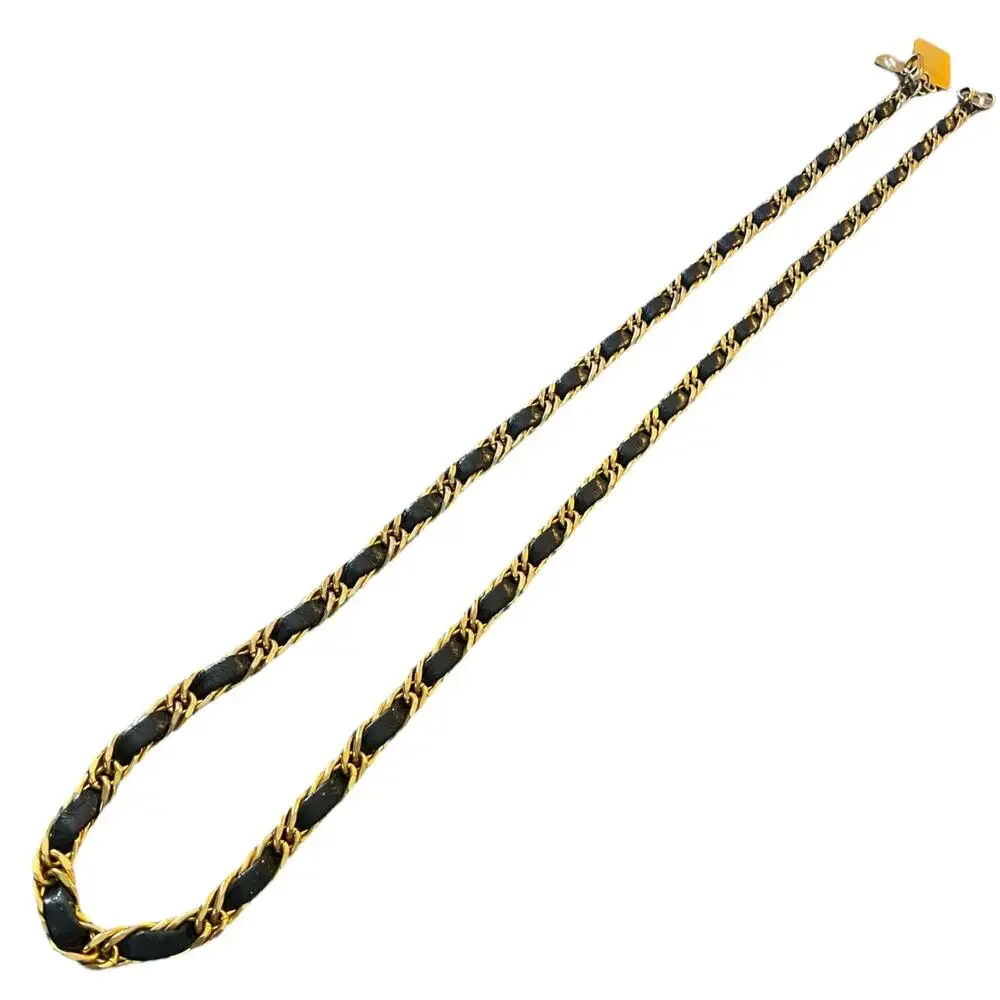 Morris Moskowitz Vintage Gold Chain Navy Blue Leather Hook Belt 39.5